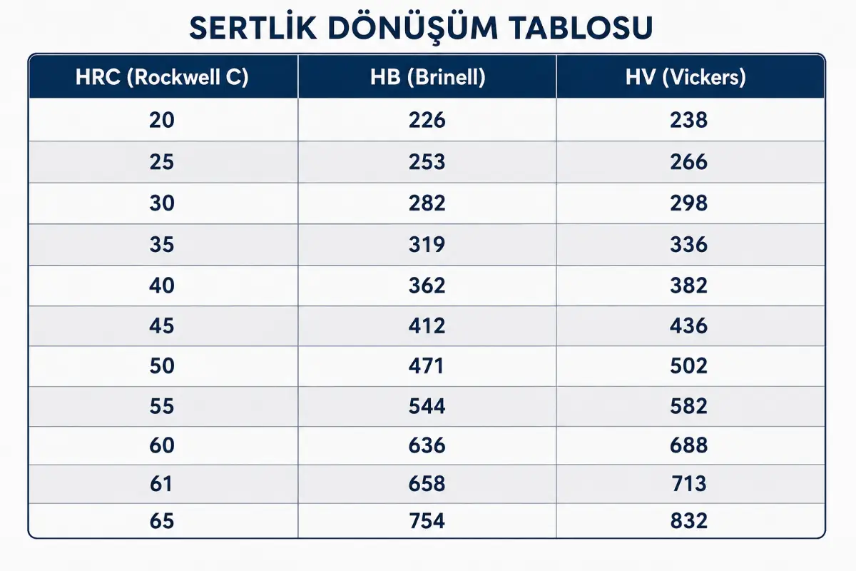 Sertlik ölçüm tablosu
